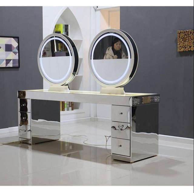 Salon hairdressing marble table with touch screen LED light hair dressing mirror