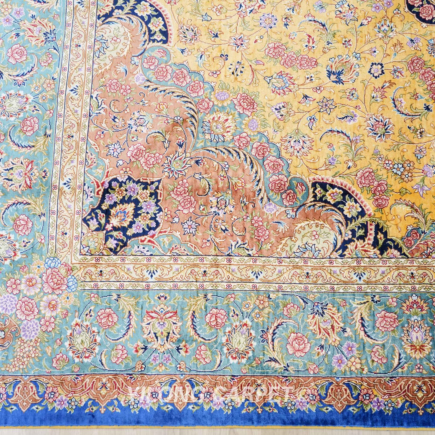 Handknotted Silk Rug Kid Friendly Oriental Low Pile Turkish Carpet