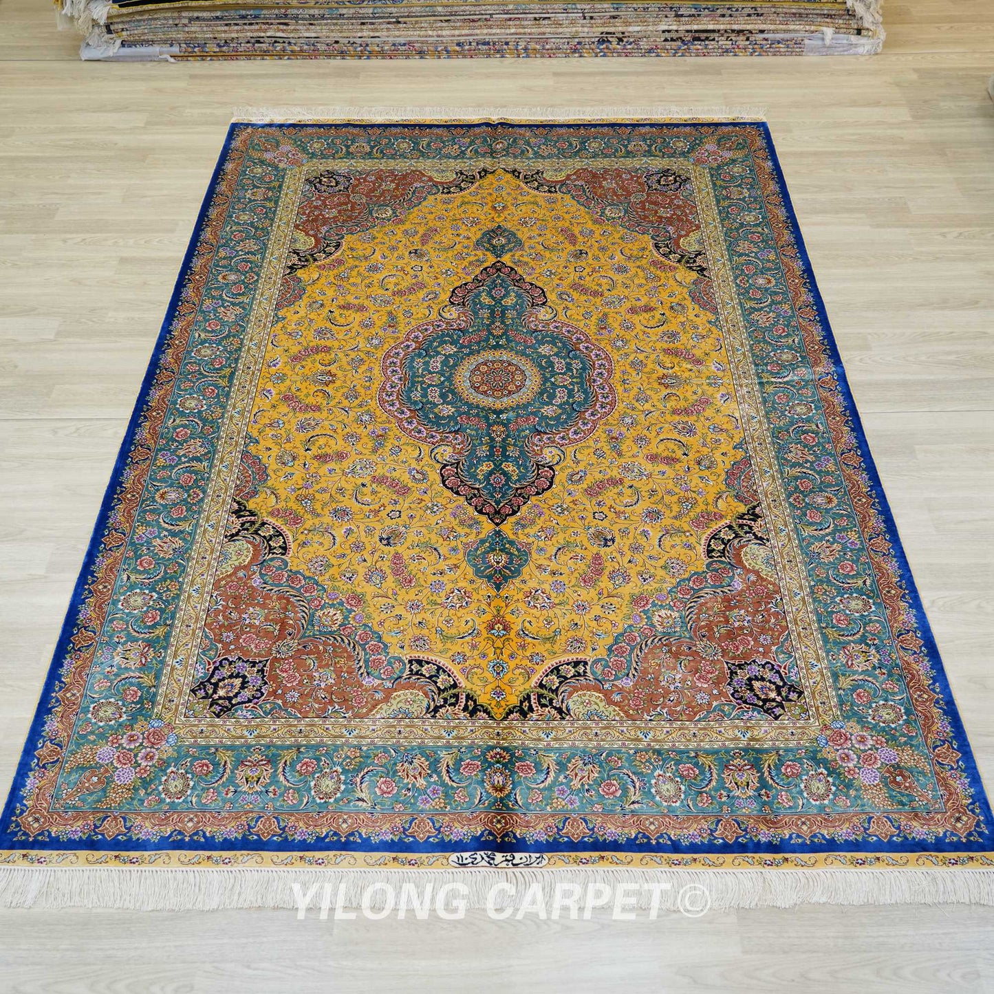 Handknotted Silk Rug Kid Friendly Oriental Low Pile Turkish Carpet