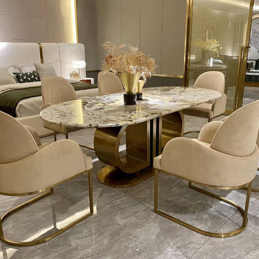 Italian luxury high-end marble stainless steel oval dining table