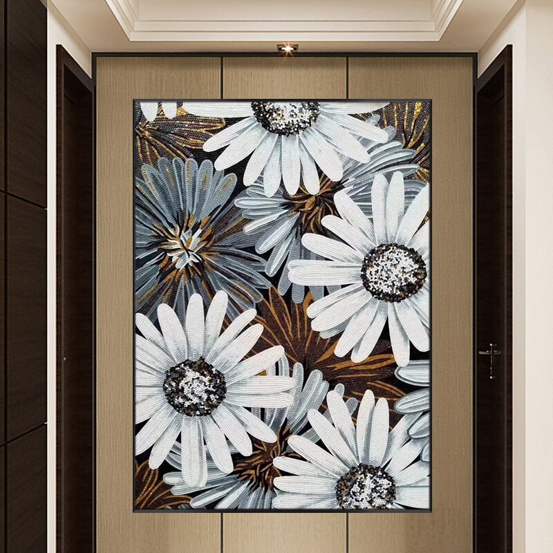 Beautiful white flower glass mosaic pattern