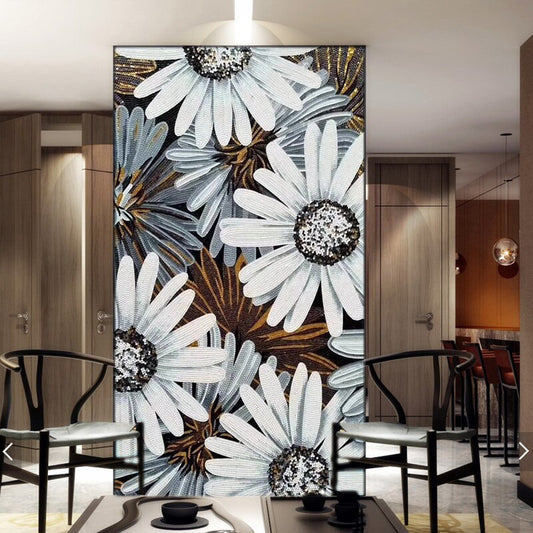 Beautiful white flower glass mosaic pattern