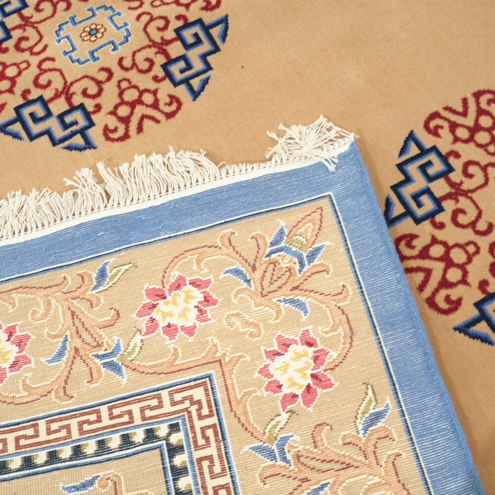Golden Handmade Wool Carpet Large Handknotted Woolen Area Rug
