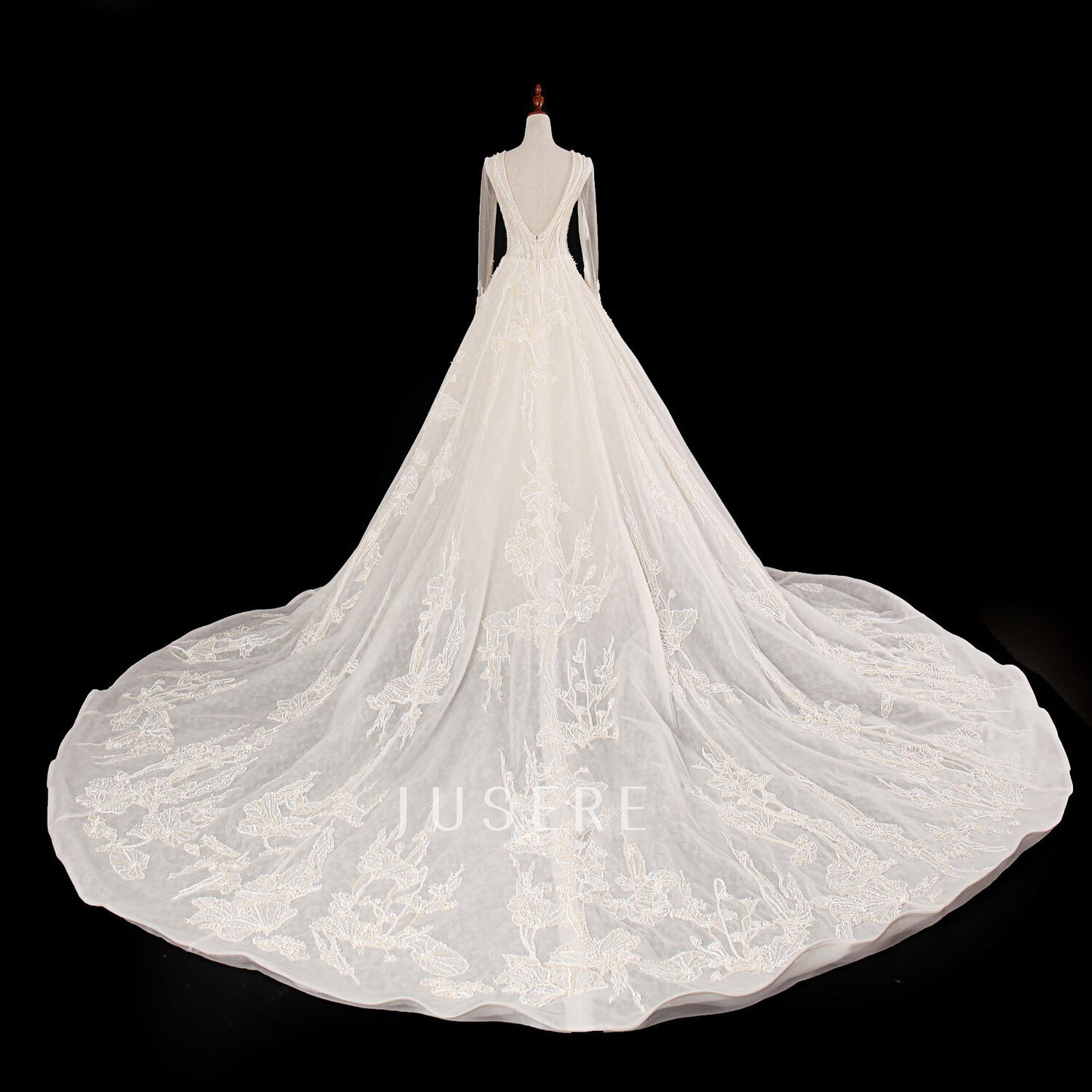 Genuine V-neck Ivory Bridal Dress