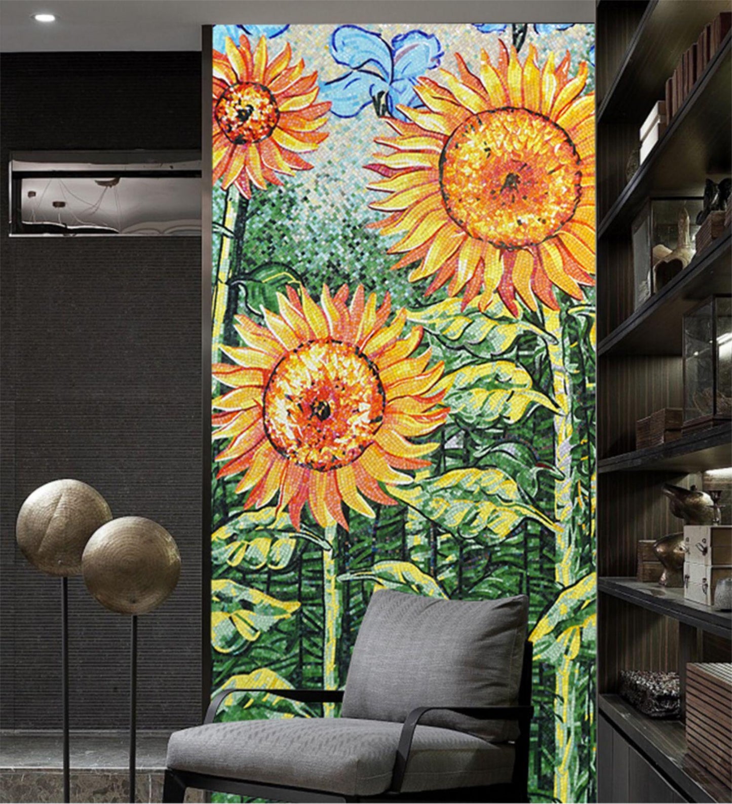 Sunflower art  glass mosaic tile mural design for lifelike wall decorate