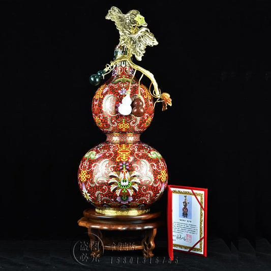Good Luck and Long Life Big Gourd Oriental Cloisonne Vase