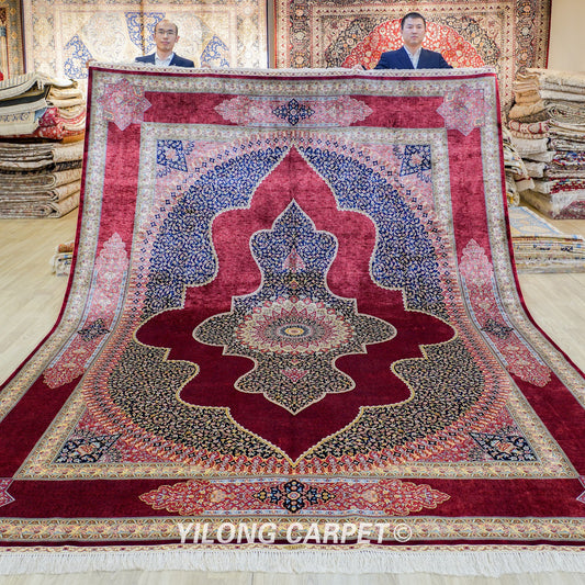 Large Size Red Hereke Silk Rug Persian Silk Handmade Carpet