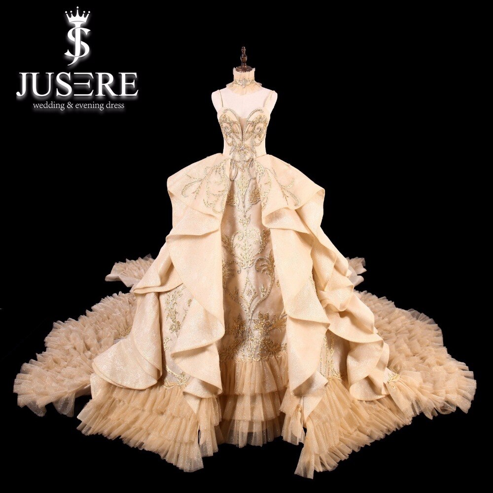 Genuine JUSERE Luxurious Gold Wedding Dress Strapless