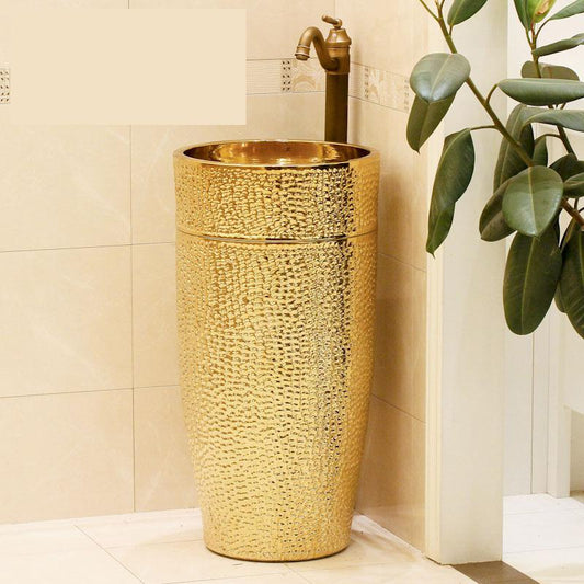 Luxurious Golden Pedestal Bathroom Sink