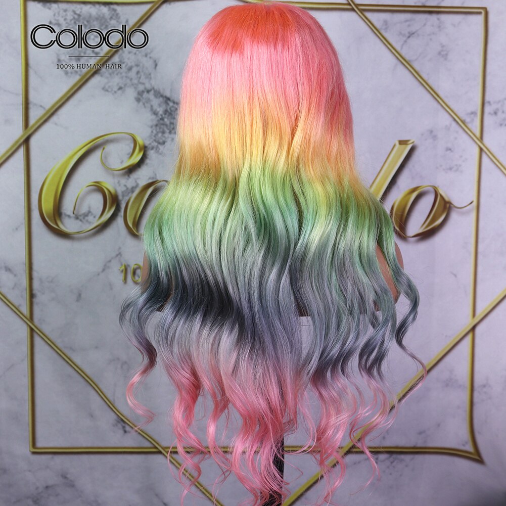 Original (Not Fake) COLODO 100% Real Human Hair Rainbow Ombre Lace Front Wig