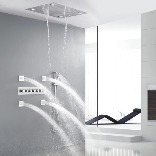 LED Control Rain Shower Head With Handheld Rainfall Thermostatic
