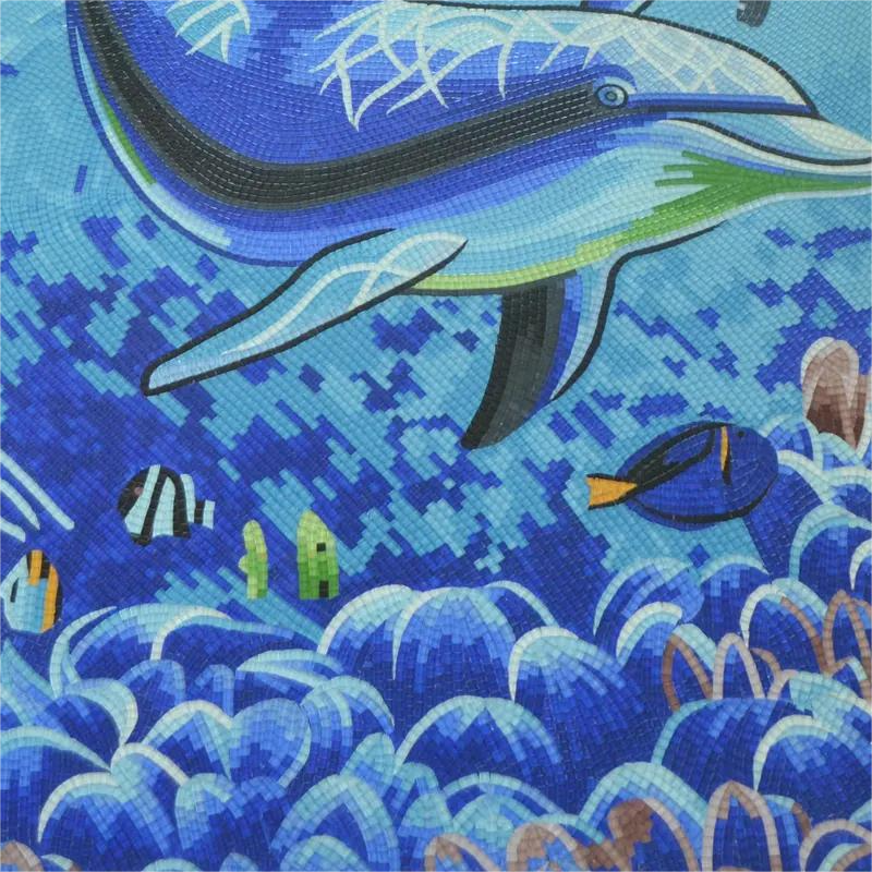 Blue mix green dolphin pattern swimming pool mosaics crystal glass