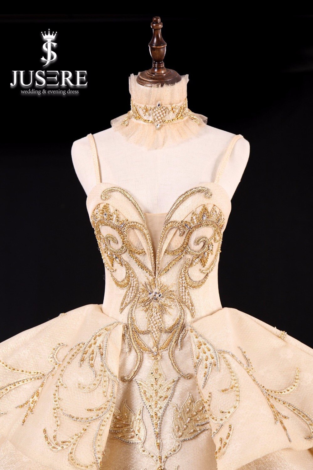 Genuine JUSERE Luxurious Gold Wedding Dress Strapless