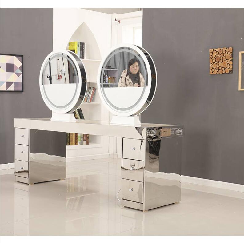 Salon hairdressing marble table with touch screen LED light hair dressing mirror