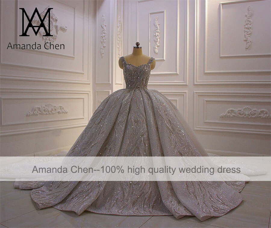 Amanda Chen Wedding Dress Straps Handwork Crystal Luxury
