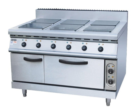Electric six cooking plates stove with BBQ cabinet oven