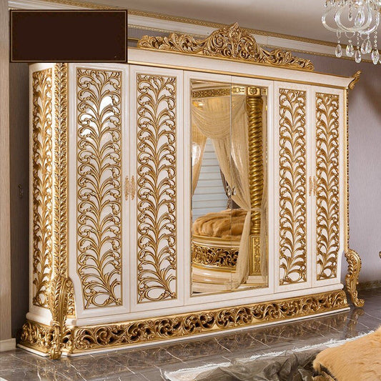 European All Solid Wood Carved Wardrobe