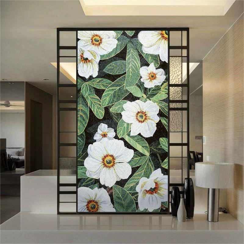 Simply white flower glass art mosaic mural wall decor
