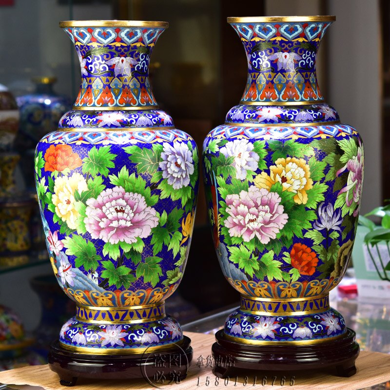 Oriental Cloisonne Vase 20-Inch Six-Line Bottle Blooming Rich Cloisonne Cloisonne Enamel Decoration Wedding Housewarming Gift