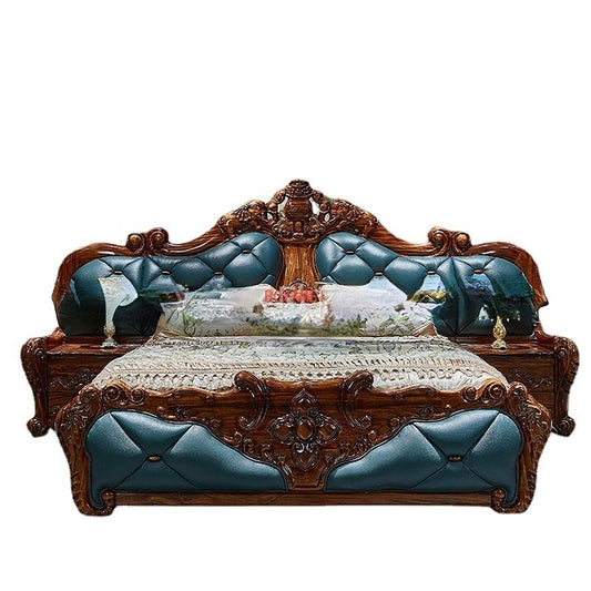 African ebony elephant carved leather bed
