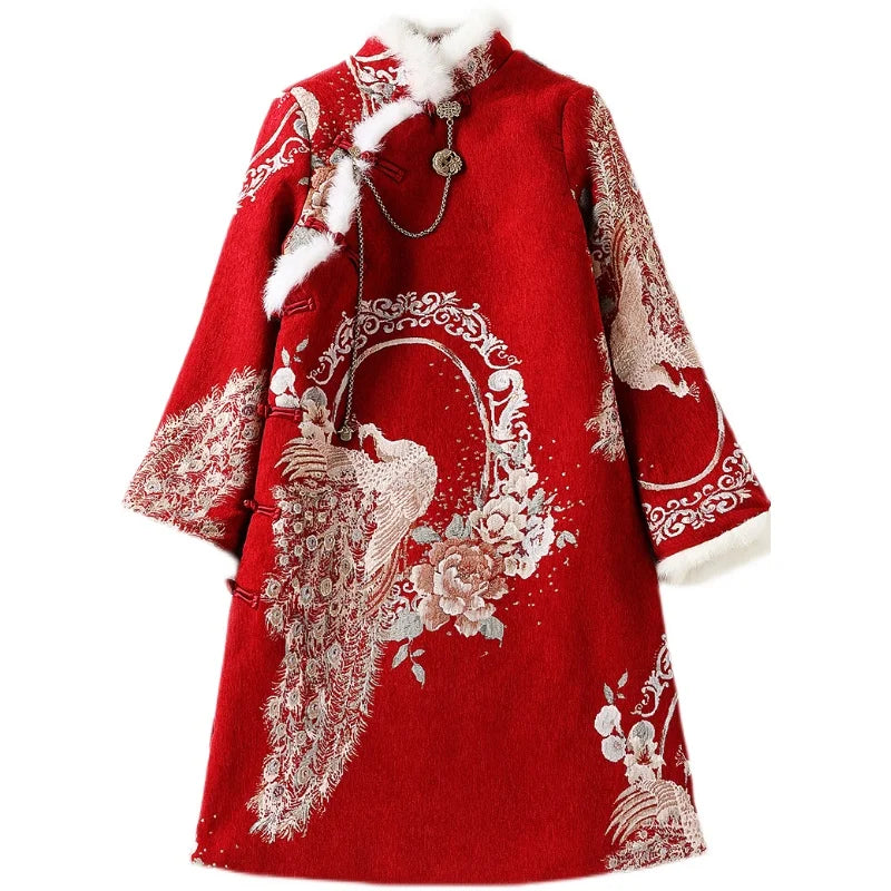 Tang suit Chinese style retro long cotton-padded jacket