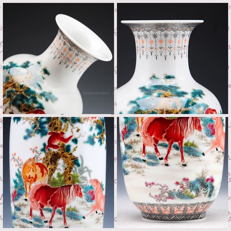 Oriental Ceramic Handed-Painted Sealed On the Horse Porcelain Vase