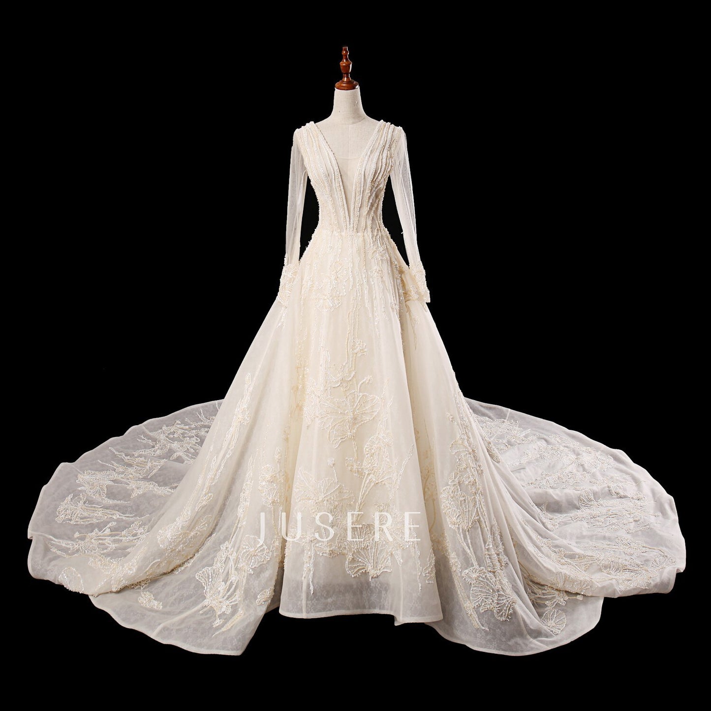 Genuine V-neck Ivory Bridal Dress