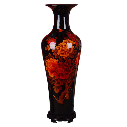 Oriental Ceramics Vase Red Peony Flower