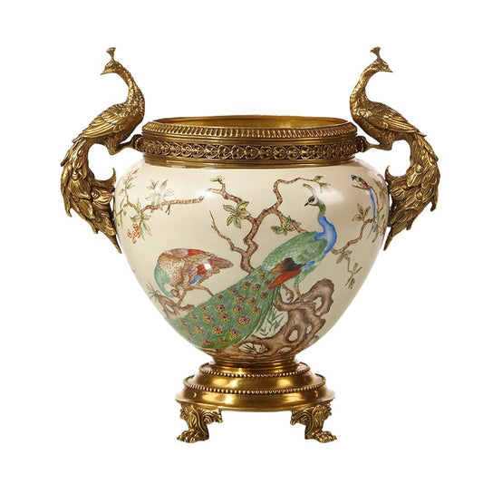 European-Style American Home Decorative Flowerpot Ceramic with Copper Decoration