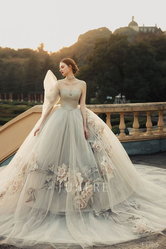 Genuine Jusere Strapless Flower Bridal Dress