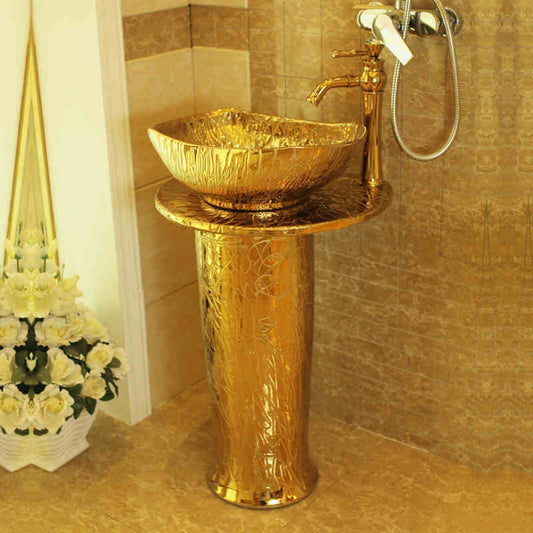 Bathroom Pedestal Basin Gold Colour