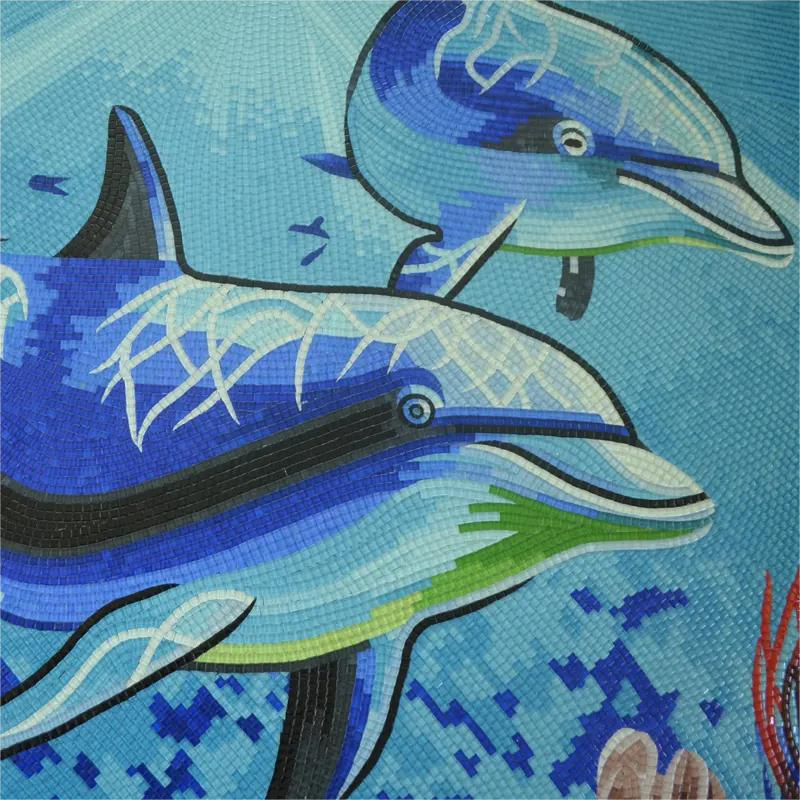Blue mix green dolphin pattern swimming pool mosaics crystal glass