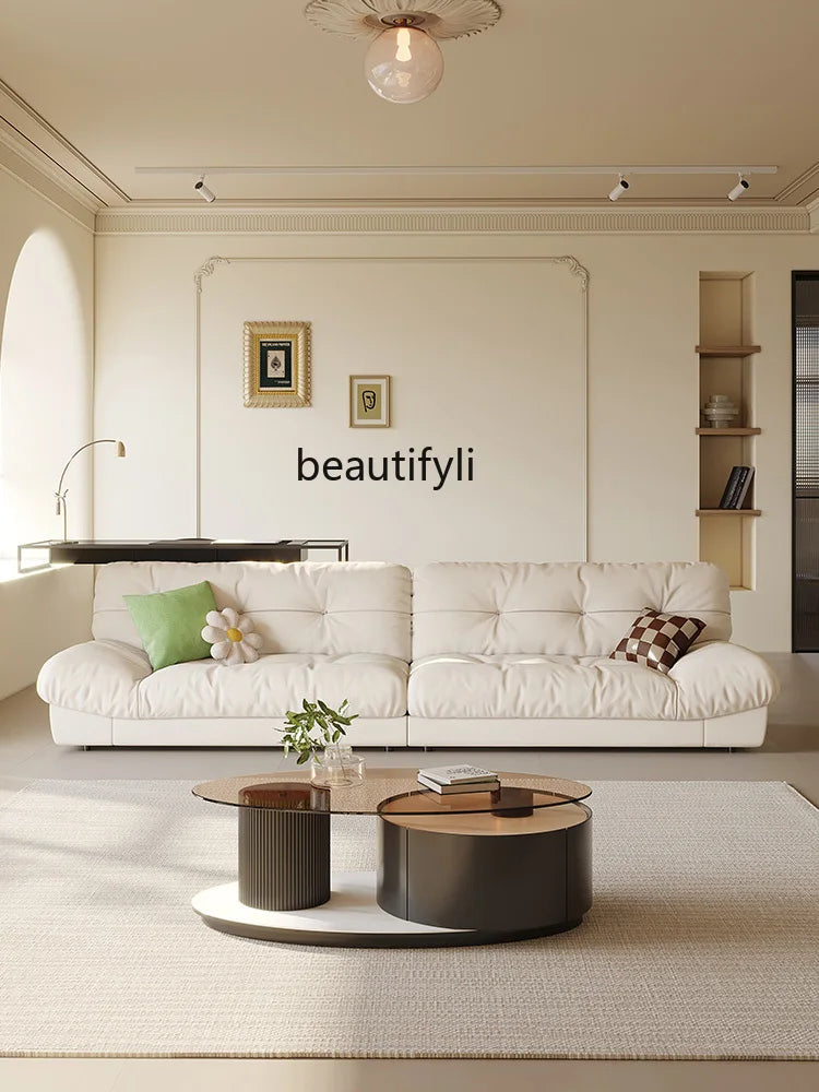 Living Room Design Cream Style Fabric Sofa Combination