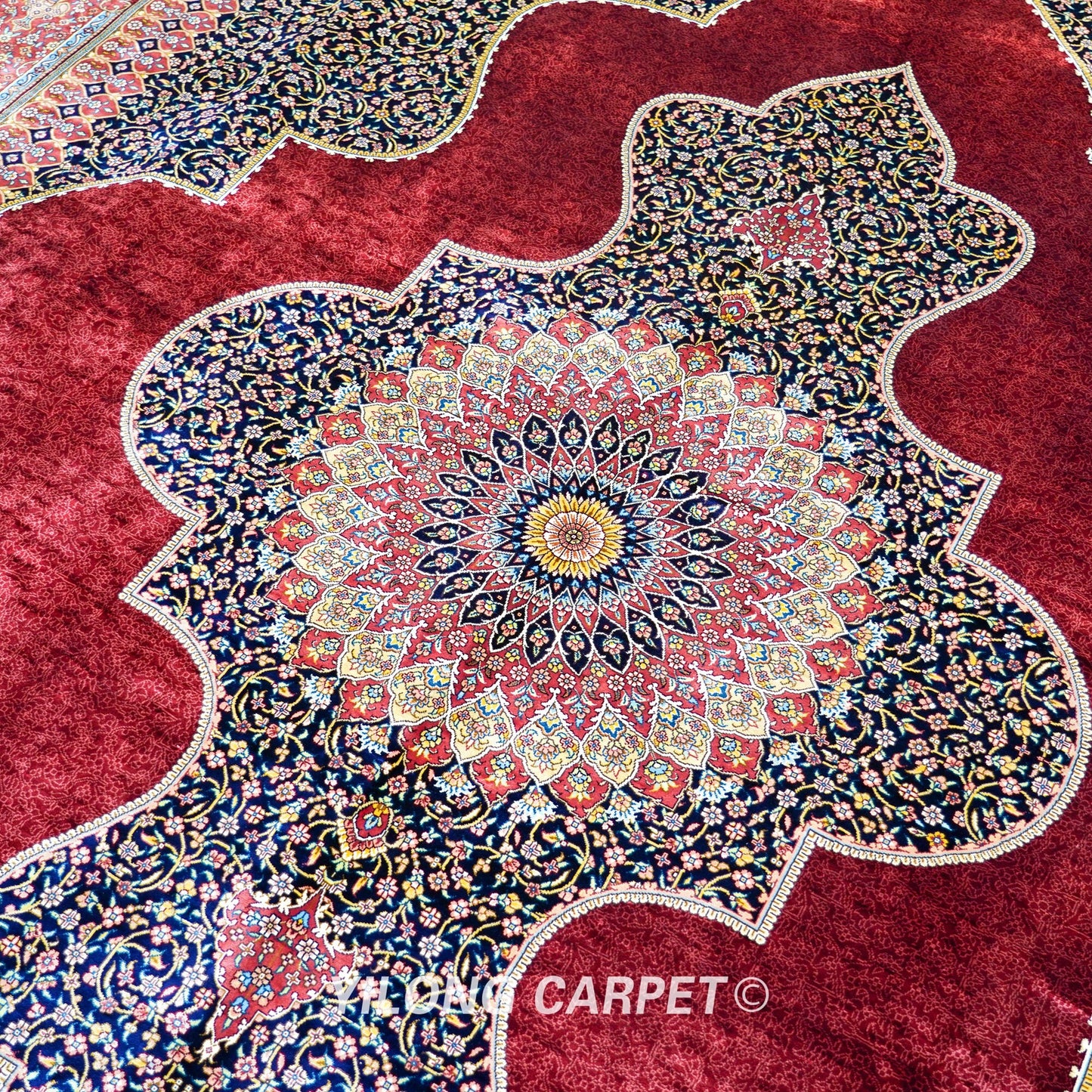 Large Size Red Hereke Silk Rug Persian Silk Handmade Carpet