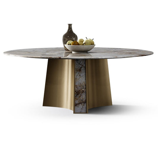 Natural marble dining table brass