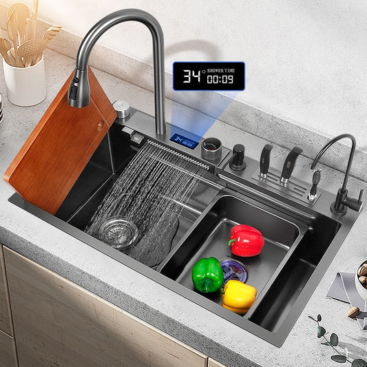Kitchen Sink Waterfall Faucet with Digtal Display