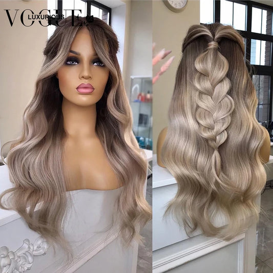 Original (Not Fake) Luxurious Vogue 100% Human Hair Ombre Ash Grey Body Wave Lace Front Wig