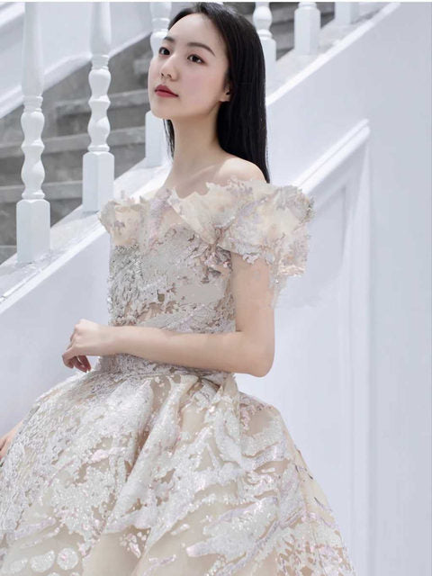 Genuine Dress with lace off-the-shoulder Vestido De Noiva luxury wedding dress Robe De Soiree bride