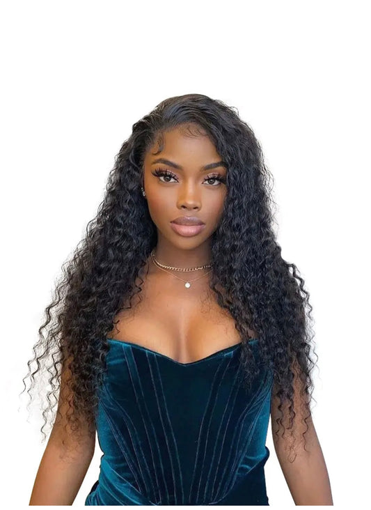 100% Real Human Hair Shine Hair Curly Deep Wave 360 Full Lace Wigs